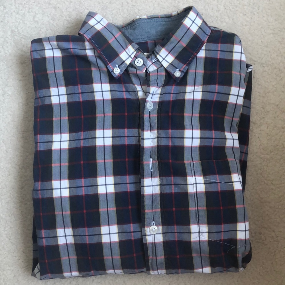 J. Crew Men’s dark blue plaid button down
